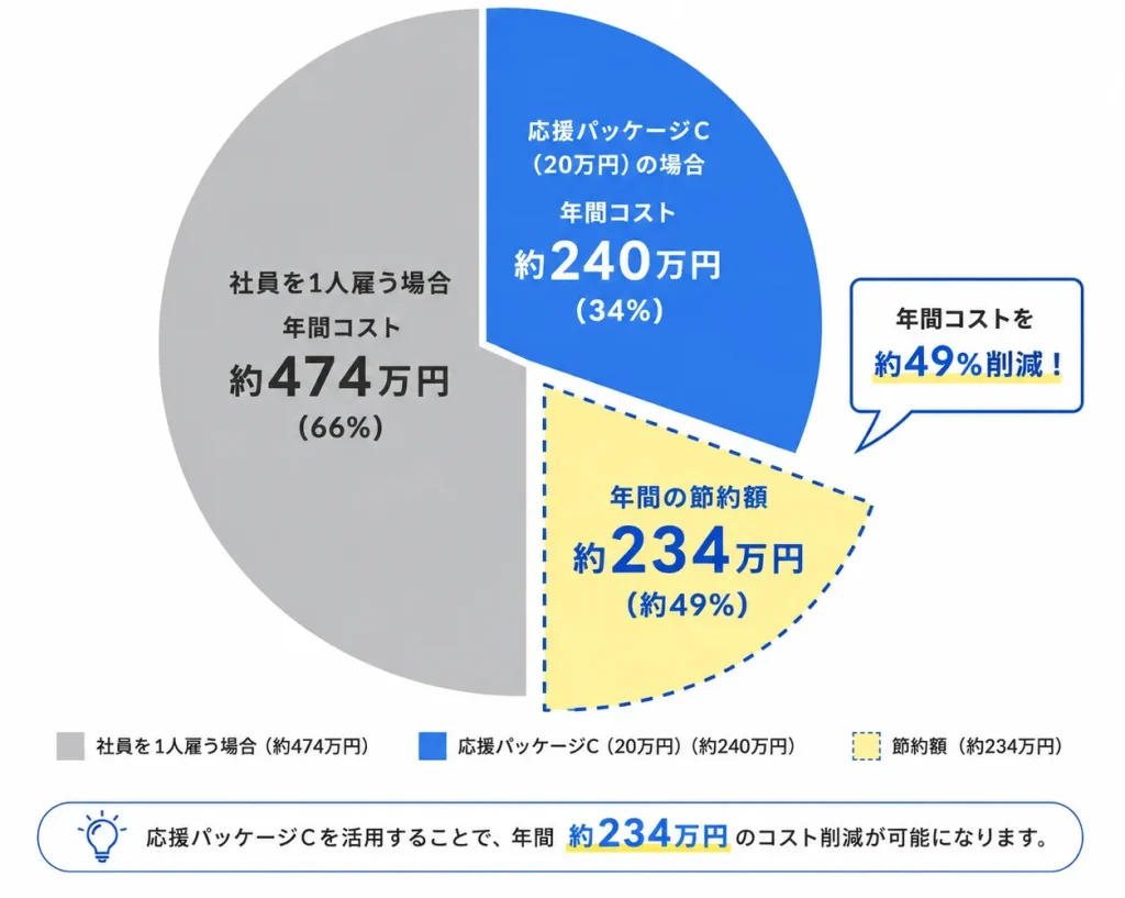 コスト削減の円グラフ(年間で 約234万円 のコスト削減が可能)