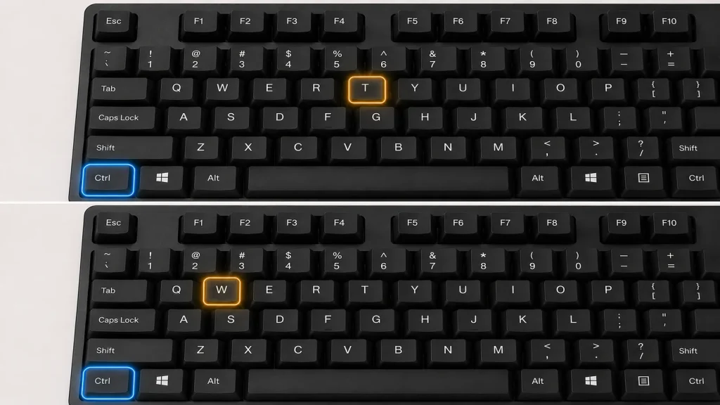 Ctrl + T
Ctrl + W